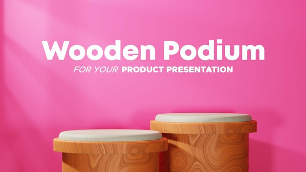 PSD pódio de textura de madeira com fundo rosa em paisagem para cena de apresentação de produtos