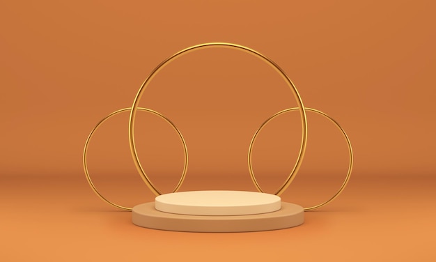 Podio del cilindro della fase 3d con il fondo dello studio delle cornici dorate sottili per la merce al dettaglio realistica