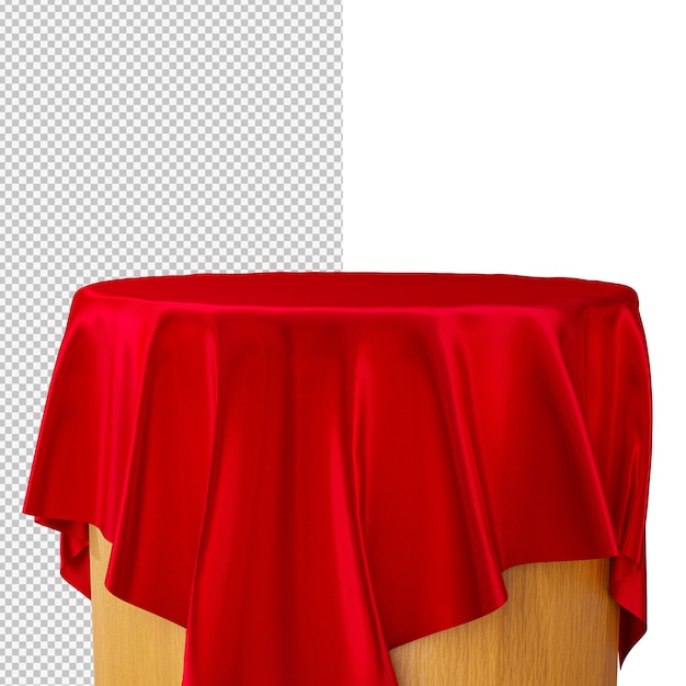 Podio di rendering 3D con illustrazione isolata tessuto di seta rossa
