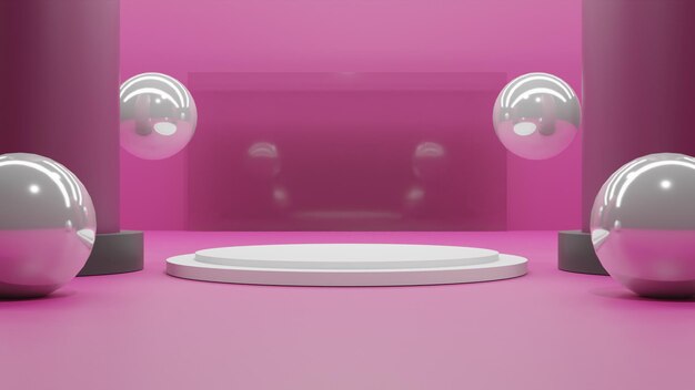 Podio di rendering 3D moderno su sfondo rosa