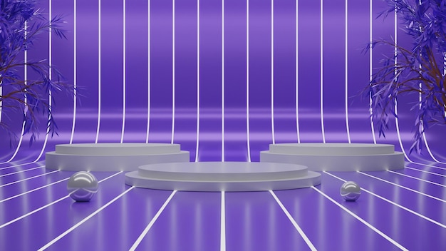 Podio di rendering 3D su sfondo viola con palla