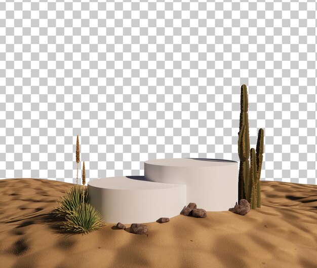 PSD podio doble en escena de renderizado 3d del desierto