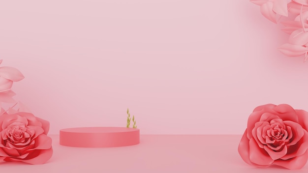 Podio elegante con flores para anuncios de productos.