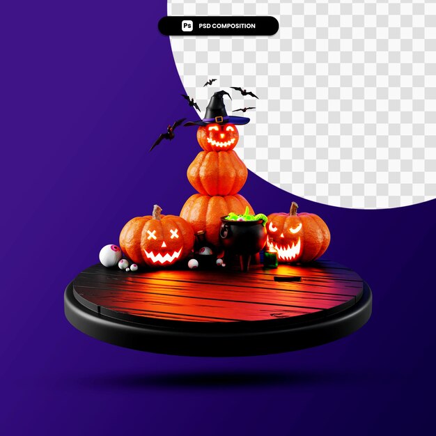 Podio escena de halloween 3d render ilustración aislada