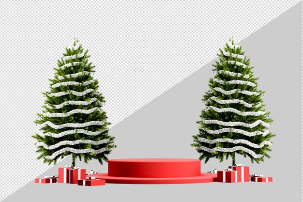 Podio de exhibición de producto blanco en el árbol de navidad en la sala de estar