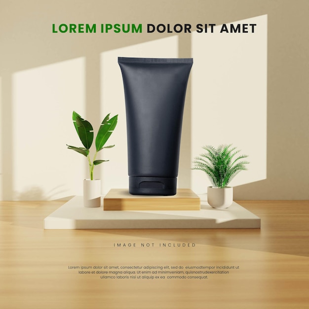 Podio interior minimalista bright day con planta tropical