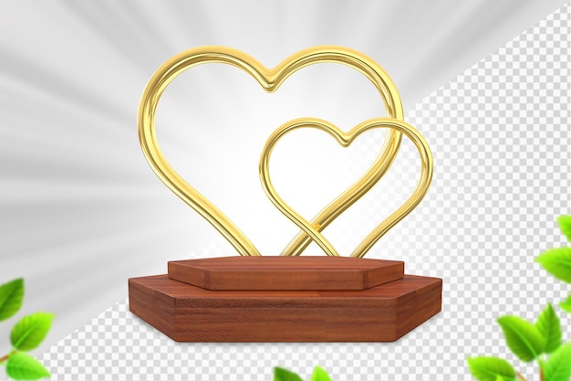 Podio de madera corazón dorado