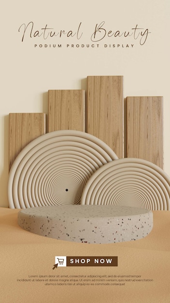 PSD podio de mármol natural con arena y madera