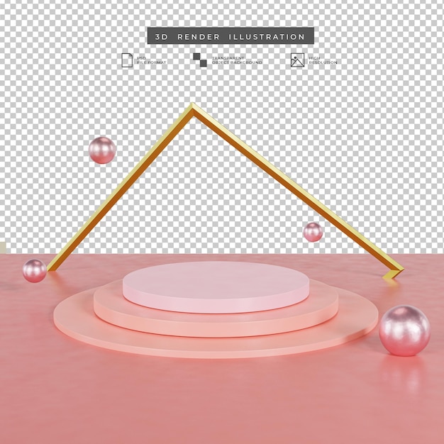 Podio minimalista de tema rosa con marco dorado ilustración 3d aislado