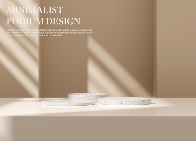Podio mínimo para exhibición de productos, soporte, pedestal, estudio, fondo de color marrón, renderización 3D