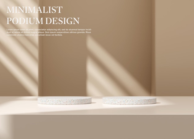 Podio mínimo para exhibición de productos, soporte, pedestal, estudio, fondo de color marrón, renderización 3D