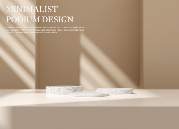 Podio mínimo para exhibición de productos, soporte, pedestal, estudio, fondo de color marrón, renderización 3D