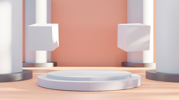 Podio moderno di rendering 3d su sfondo arancione Alta qualità