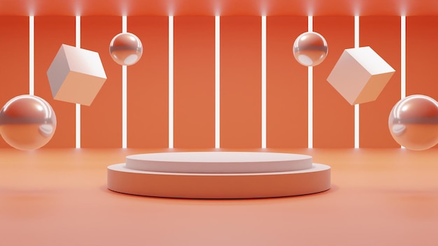 Podio moderno di rendering 3D su sfondo arancione