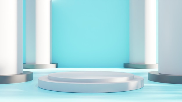 Podio moderno di rendering 3d su sfondo blu Alta qualità