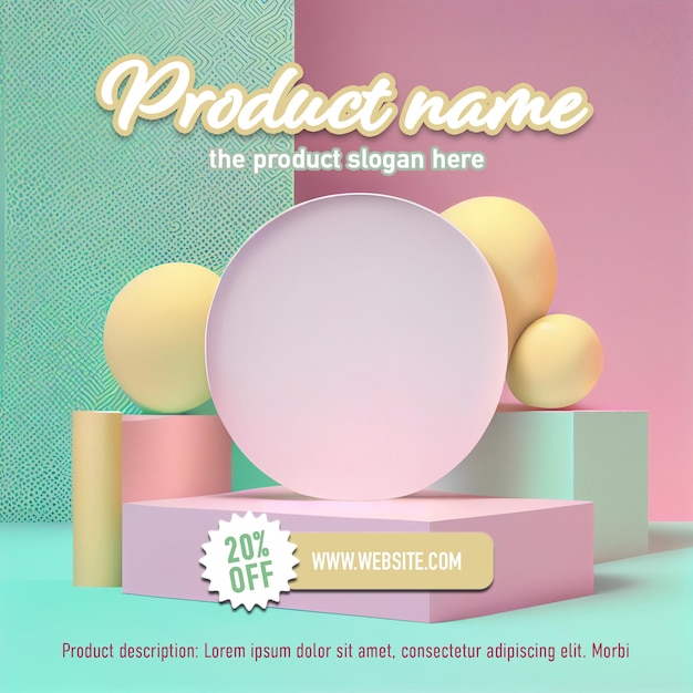 Podio o plataforma kawaii para exhibición de productos con colores pastel Plantilla PSD