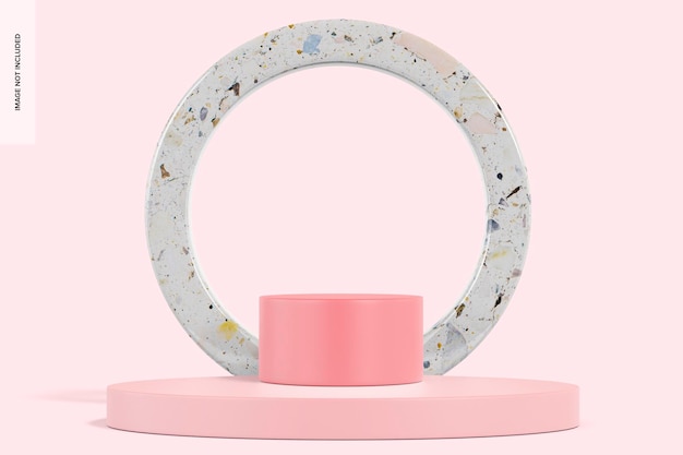 PSD pódio oval rosa com maquete de pano de fundo, vista frontal