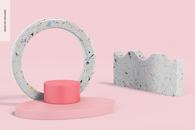 Pódio oval rosa com maquete de pano de fundo