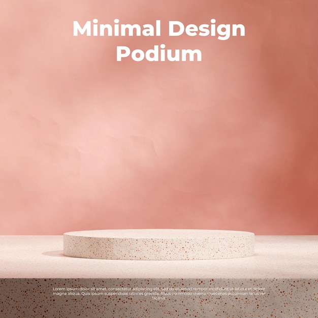 el podio de patrón de terrazo rojo en cuadrado rosa pared áspera maqueta de plantilla de renderización de imagen 3D