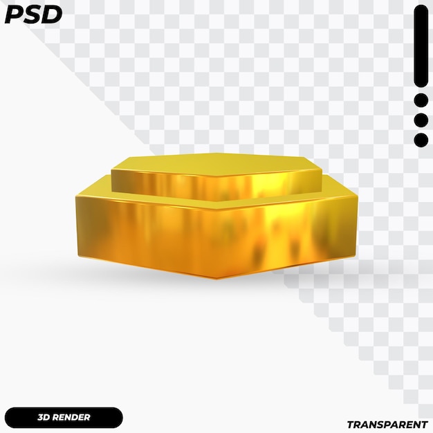 Podio poligon dorado con render 3d