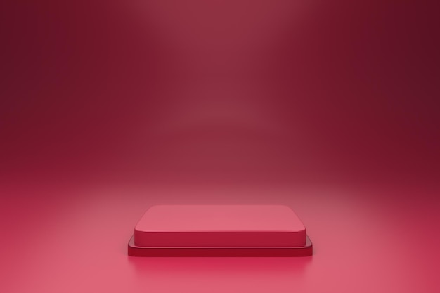Podio de producto simple, diseño para un soporte de exhibición, renderizado 3D. Viva color magenta del año 2023