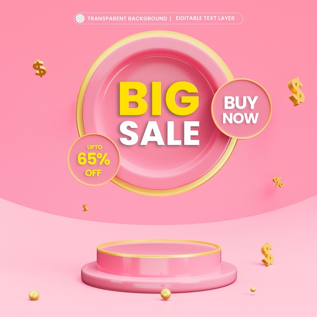 Podio de productos de gran venta con texto editable para promoción.