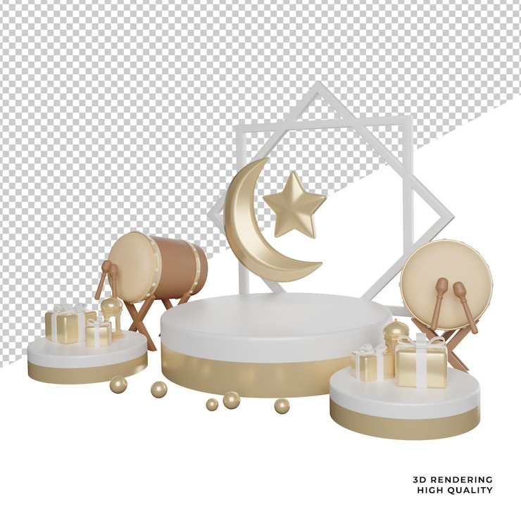 PSD podio ramadán eid fitri adha vista lateral icono de ilustración de renderizado 3d con fondo transparente