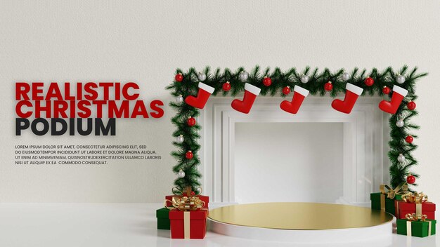 Pódio realistic natal interior com lareira