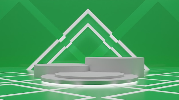 Podio de renderizado 3D moderno blanco sobre fondo verde