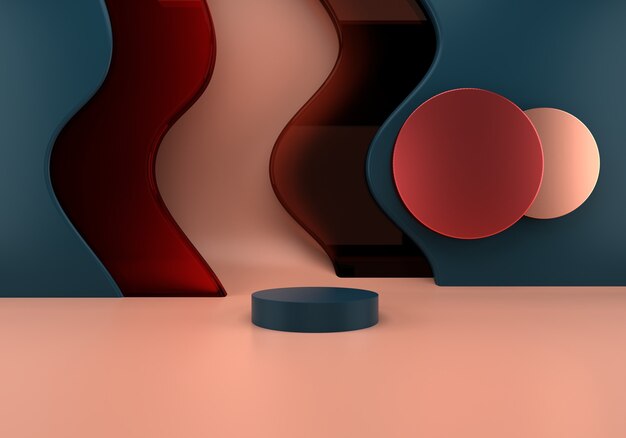 Podio con renderizado 3d de ondas abstractas