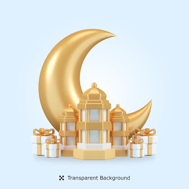 PSD podio de renderizado 3d psd para ramadán con ilustración aislada de icono 3d de media luna