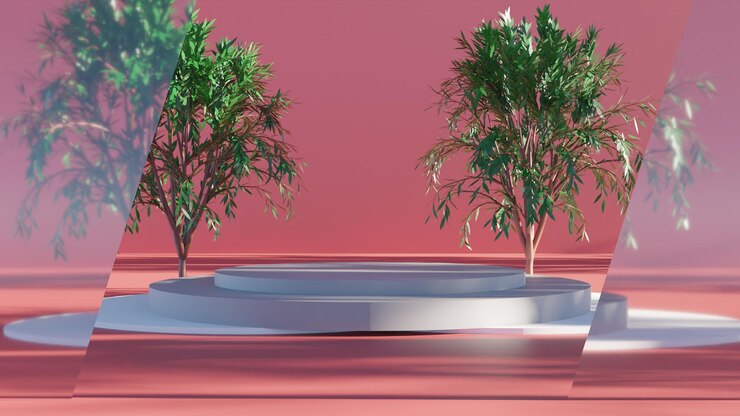 PSD podio de renderizado 3d simple sobre fondo rojo diseño realista