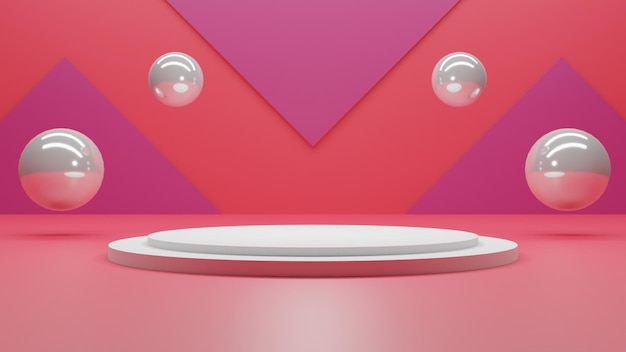 Podio de renderizado 3D simple sobre fondo rojo