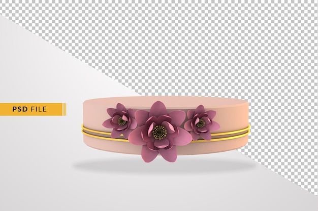 PSD pódio rosa 3d com flor rosa um conceito de primavera