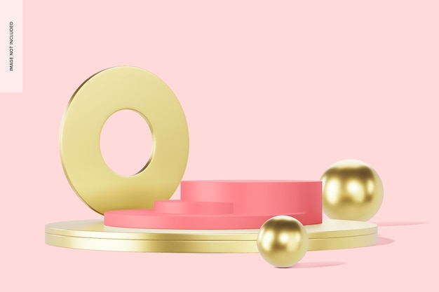 Podio rosa con mockup sullo sfondo dell'anello, vista frontale