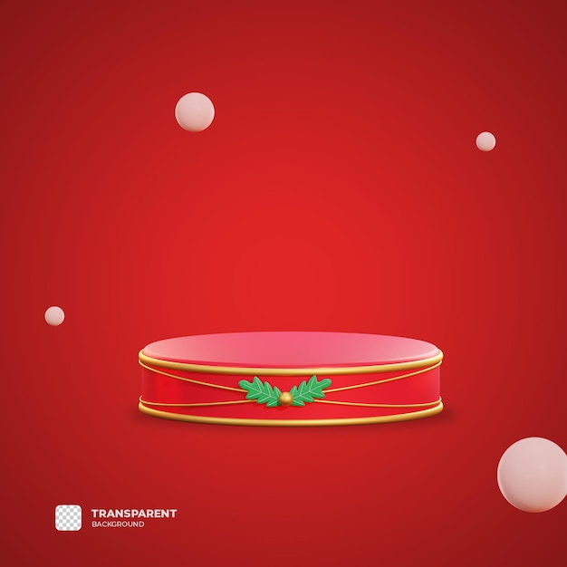 Podio rosso di natale 3d con sfondo trasparente