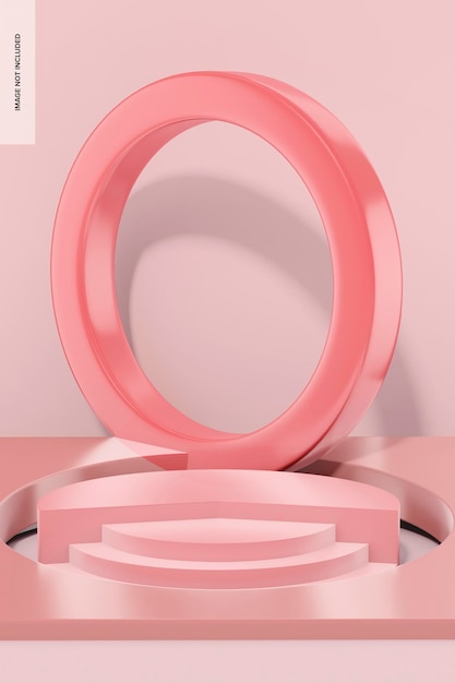 Podio rotondo rosa lucido con mockup di scale, vista a sinistra