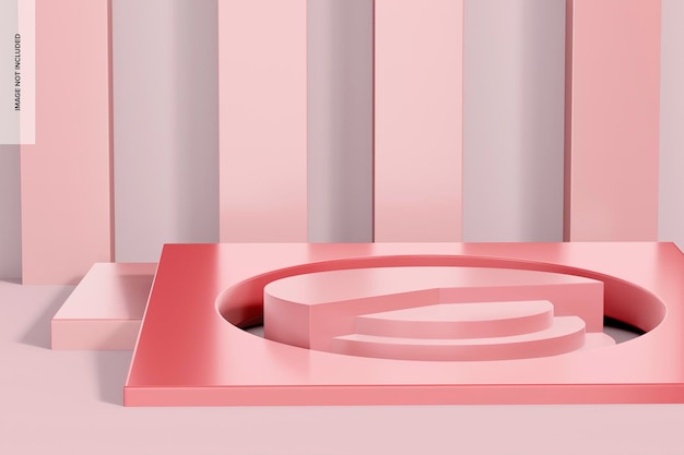 Podio rotondo rosa lucido con scale Mockup, vista laterale