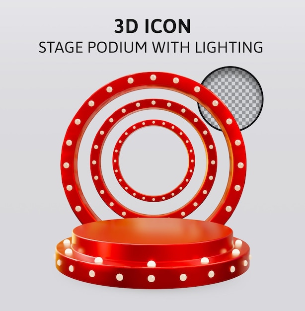 Podio rotondo rosso con illuminazione 3d rendering illutration