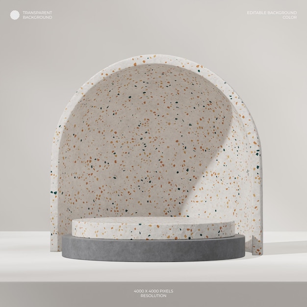 podio de terrazo y hormigón en fondo de arco cuadrado 3d renderizado de fondo transparente