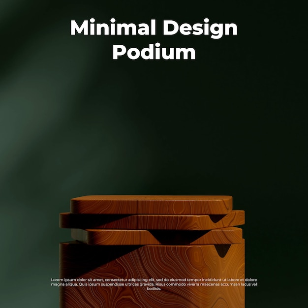 Podio testurizzato in legno sullo sfondo quadrato della parete verde Immagine di rendering 3D Mockup vuoto
