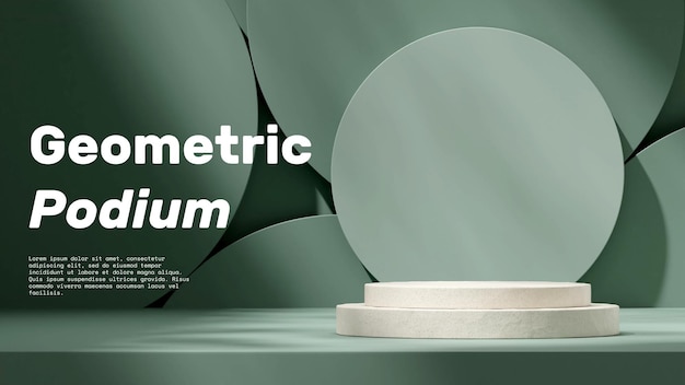Podio de textura de cerámica de espacio en blanco de renderizado de imagen 3d en fondo de círculo de color verde paisaje