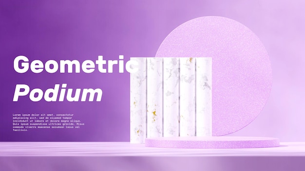 podio con textura de terrazo en una pared de color púrpura paisajístico y fondo de mármol imagen de representación 3d maqueta en blanco
