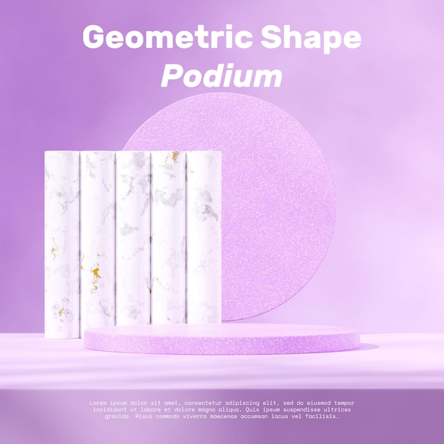 podio con textura de terrazo en pared cuadrada de color púrpura y fondo de mármol imagen de representación 3d maqueta en blanco