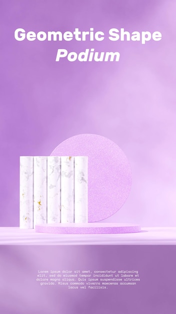 podio con textura de terrazo en retrato de pared púrpura y fondo de mármol imagen de representación 3d maqueta en blanco