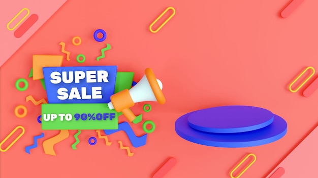 Podio de venta de descuento colorido 3D con texto editable
