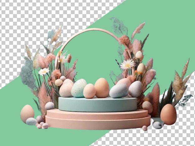 PSD pódio verde com ovo de páscoa e decoração