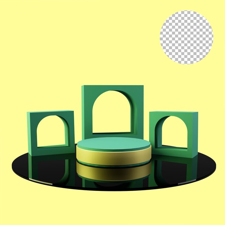 podio verde y oro 3d renderizado fondo alfa
