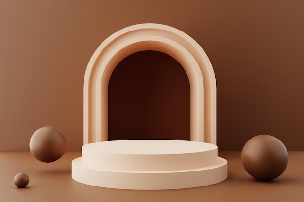 Podio de visualización 3D marrón con bola para la escena de presentación del producto