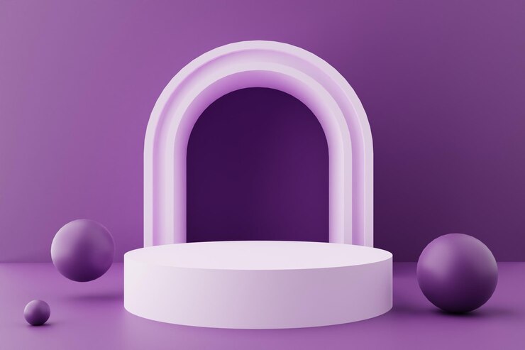 PSD podio de visualización 3d púrpura con bola para la escena de presentación del producto